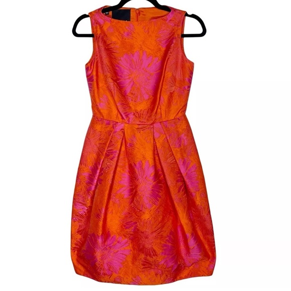 Carlisle 0 Orange Pink Floral Jacquard Cocktail Dress Size 4 - Picture 2 of 10